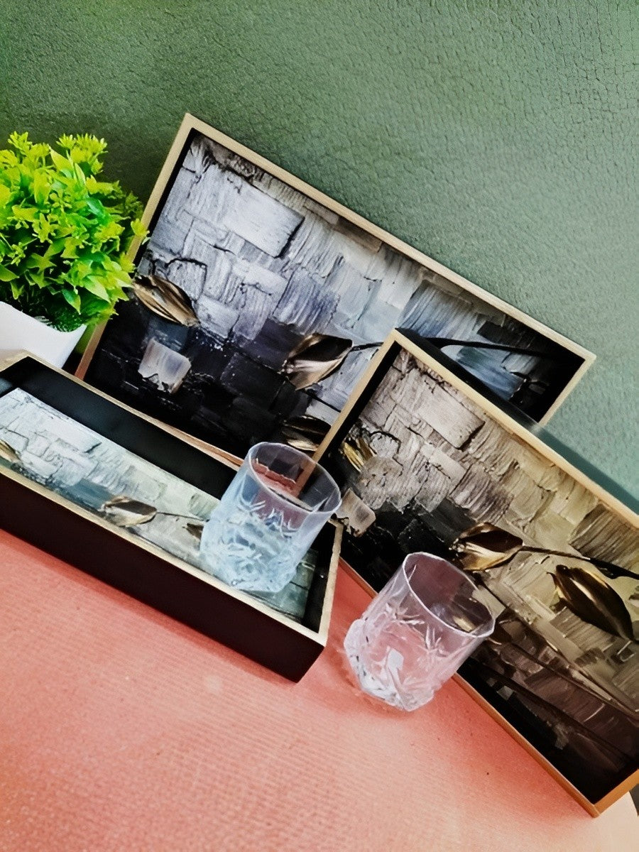 wooden trays with epoxy print  , set of 3 trays for home/ office/ gift item